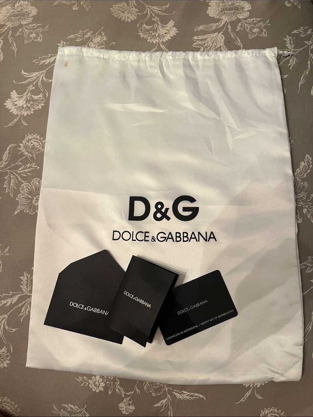 Dolce & Gabbana white satin dustbag with Documents
